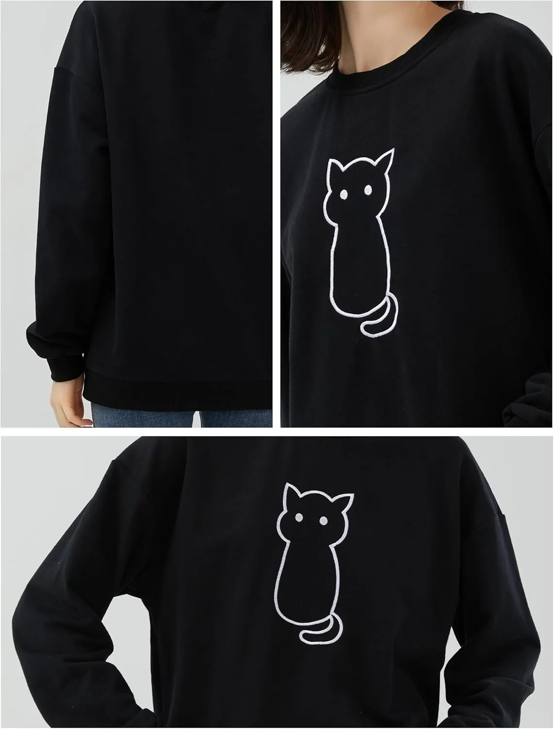 SDEER Women's Cute Cat Print Sweatshirt Long Sleeve Crewneck Oversized Pullover Lightweight Hoodie Shirt Tops