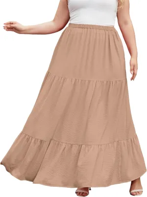 SHIJIALI Women's Plus Size Casual Boho High Waisted Flowy Maxi Skirts Trendy Floral Pleated Long Skirts with Pockets