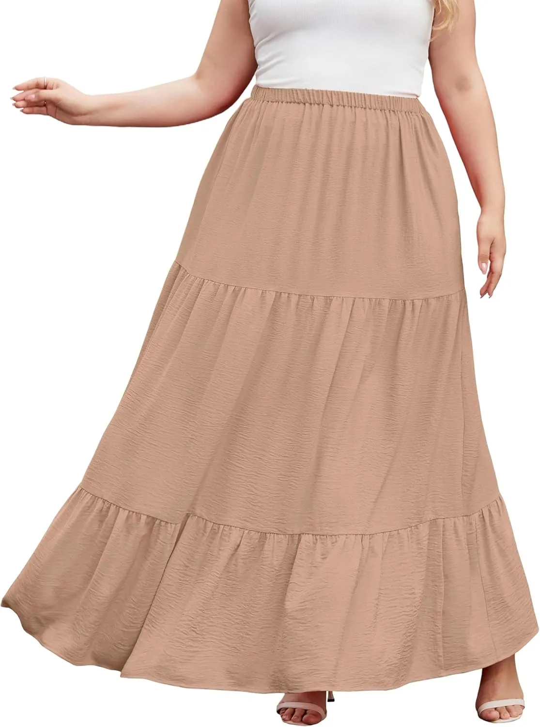 SHIJIALI Women's Plus Size Casual Boho High Waisted Flowy Maxi Skirts Trendy Floral Pleated Long Skirts with Pockets