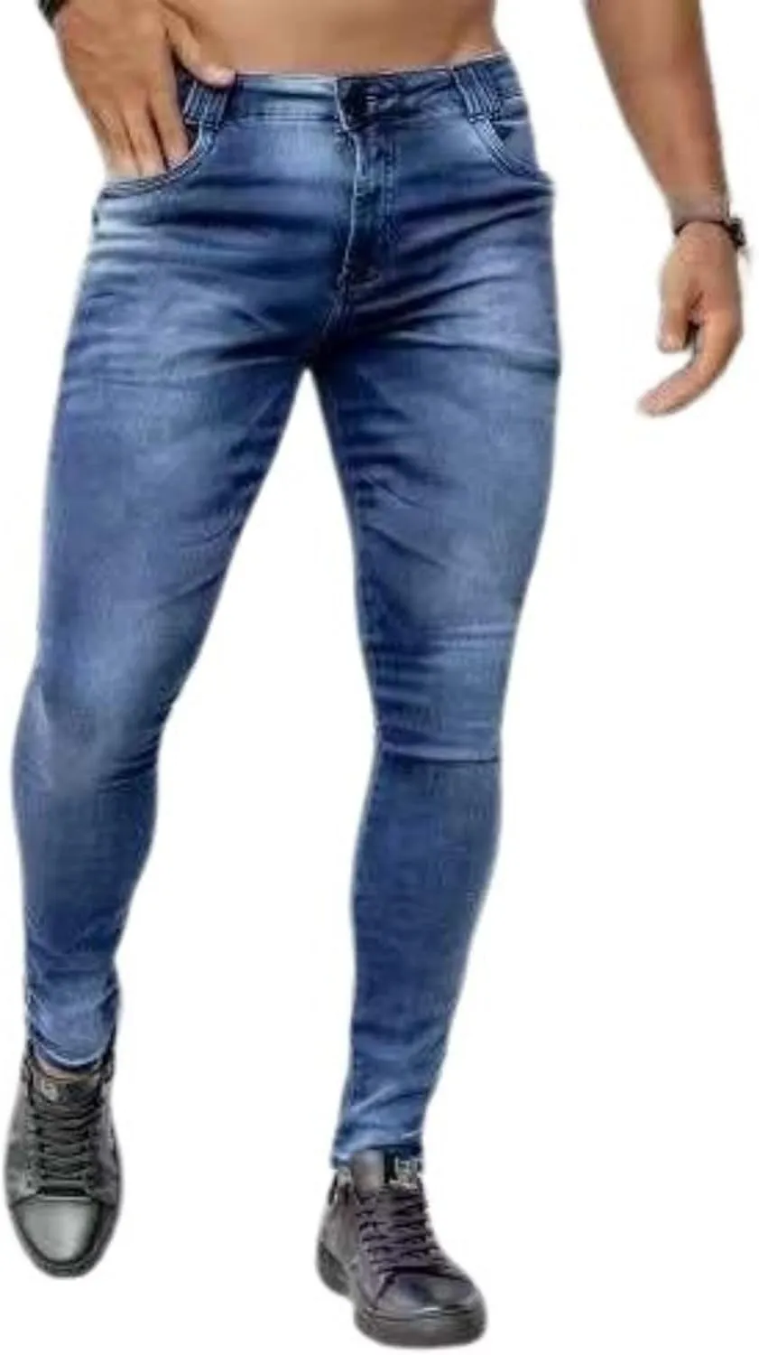 Skinny Denim Jeans for Men Slim Fit Stretch Tapered Classic Basic Comfy Pencil Pants with Pockets