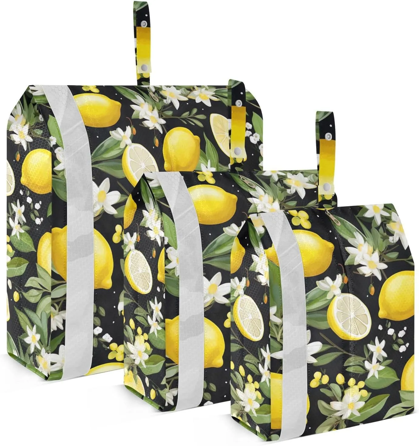 Sliced Lemon White Flower Leaves Packing Cubes for Travel 3 Set Packing Cubes Large Luggage Accessories for Suitcase