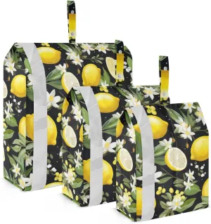 Sliced Lemon White Flower Leaves Packing Cubes for Travel 3 Set Packing Cubes Large Luggage Accessories for Suitcase