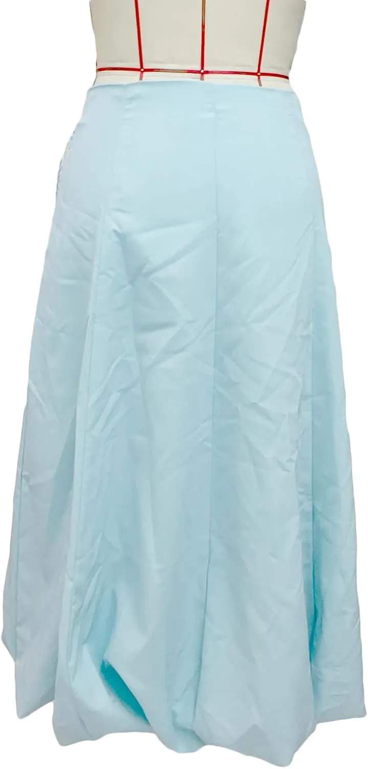 SOLILOQUY Women's Balloon Long Skirt Y2k Low Waist Solid Color A-Line Pleated Bubble Maxi Skirt Casual Puff Flowy Skirts