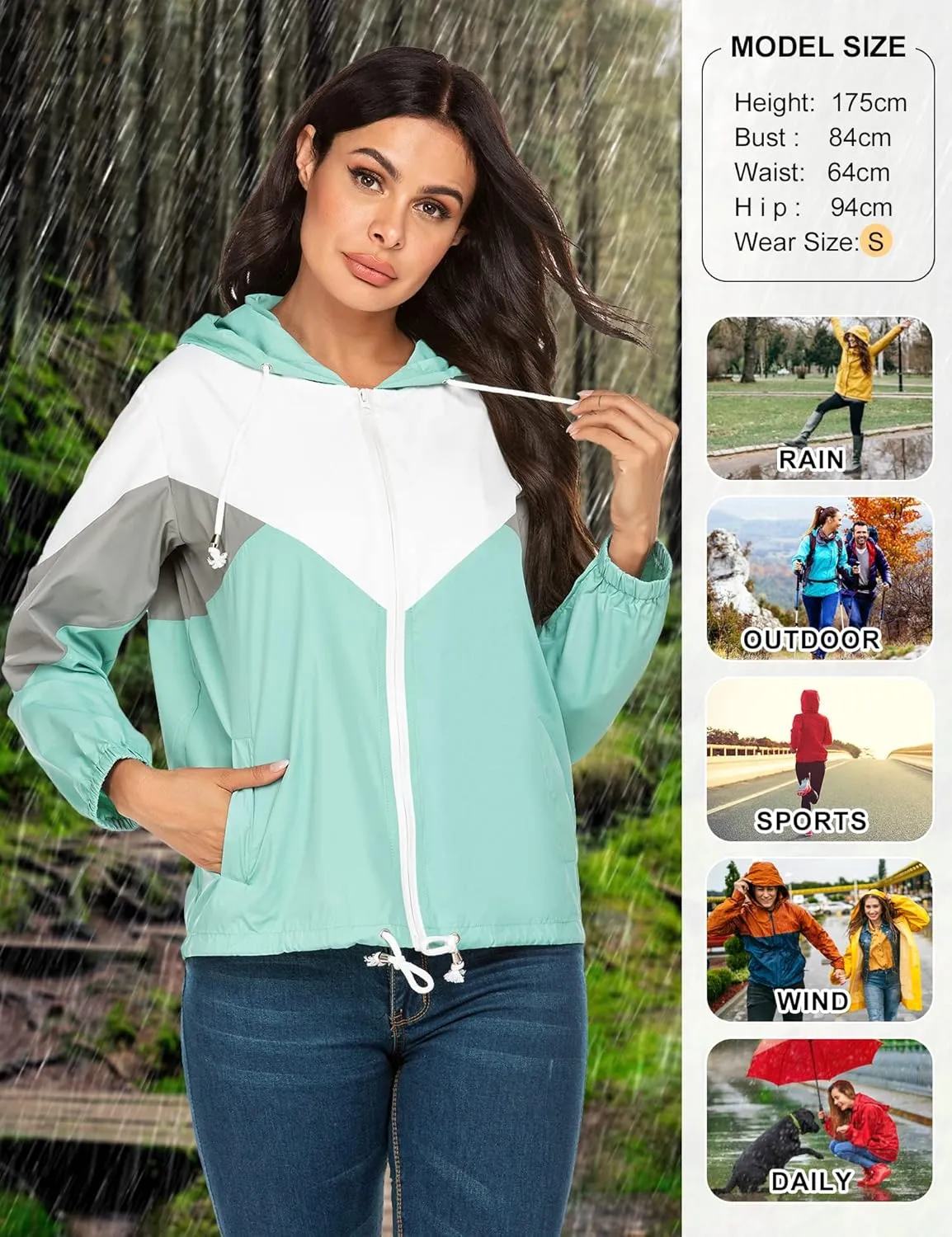 SoTeer Women's Waterproof Rain Jackets Lightweight Hooded Windbreaker Packable Active Outdoor Raincoat