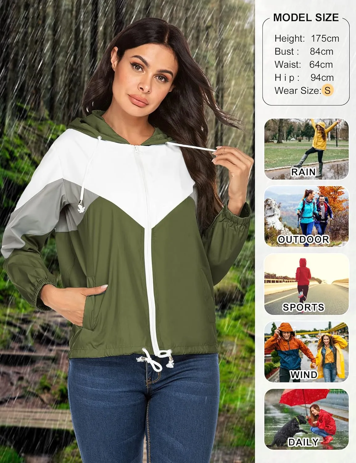 SoTeer Women's Waterproof Rain Jackets Lightweight Hooded Windbreaker Packable Active Outdoor Raincoat