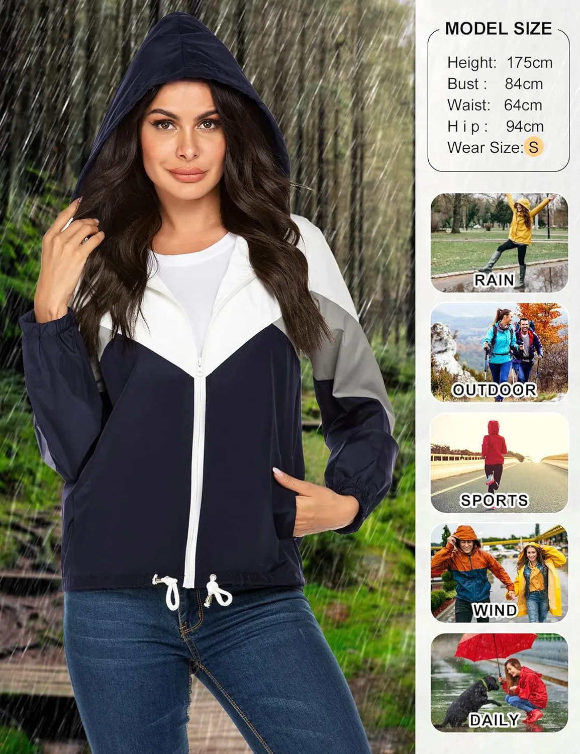 SoTeer Women's Waterproof Rain Jackets Lightweight Hooded Windbreaker Packable Active Outdoor Raincoat