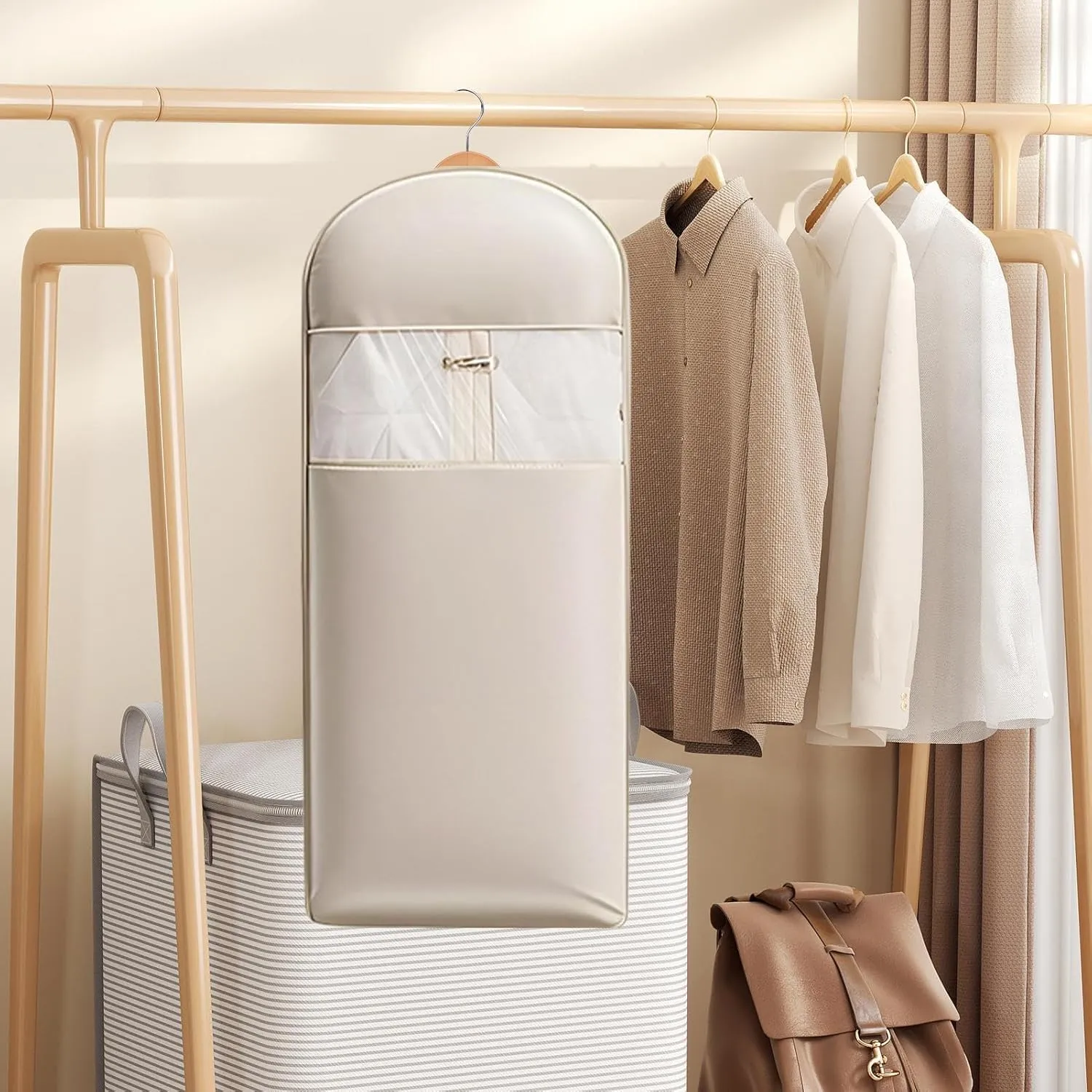 Space Saving Hanging Garment Bag, Coat Dust Cover, Suit Cover Bag, Closet Organizer With Se-lf Compression Zipper, Hangable Clothes Storage Bag For Jacket, Shirt