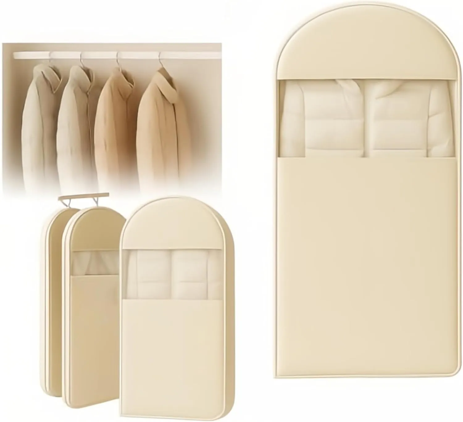 Space-Saving Hanging Garment Bag with Self Compression Zipper & Transparent Visibility - Dustproof Closet Organizer for Down Coat Storage, Compact Clothes Protector (XL)