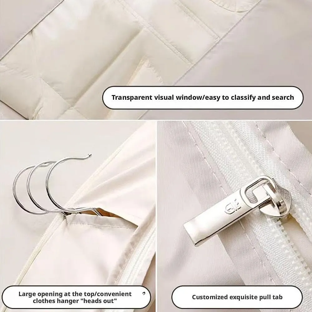 Space-Saving Hanging Garment Bag with Self Compression Zipper & Transparent Visibility - Dustproof Closet Organizer for Down Coat Storage, Compact Clothes Protector (XL)