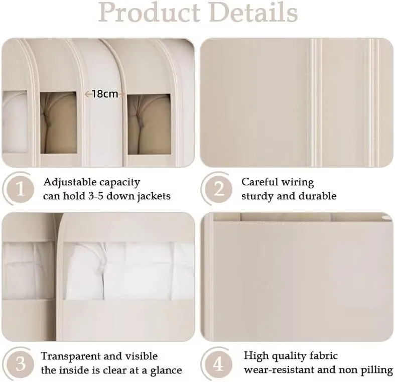 Space Saving Hanging Garment Bag with Self Compression Zipper, Down Coat Compression Dust Cover, Coat Storage Bag Hanging Space Saver for Closet Storage Organizers(Gray, 3PCS(M L XL))