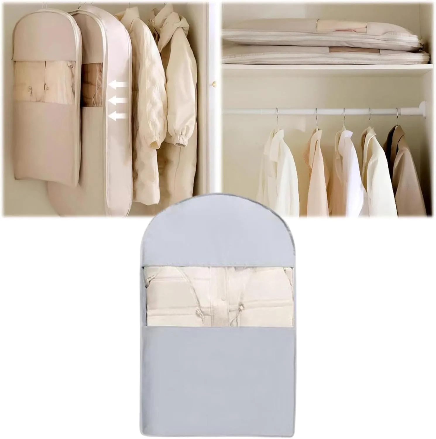 Space Saving Hanging Garment Bag with Self Compression Zipper | Dustproof Clothes Storage for Down Coats, Winter Jackets | Thick Closet Organizer Storage & Space Saver Bags (Light Blue, Size: 43inch)