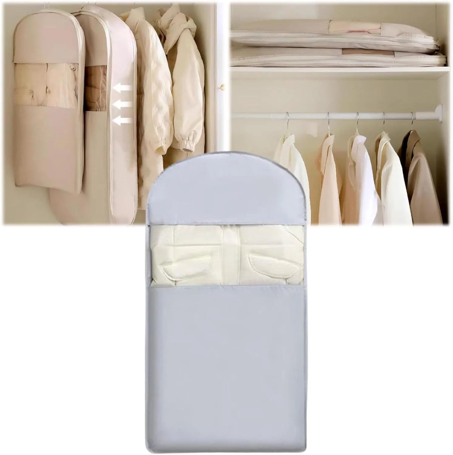 Space Saving Hanging Garment Bag with Self Compression Zipper | Dustproof Clothes Storage for Down Coats, Winter Jackets | Thick Closet Organizer Storage & Space Saver Bags (Light Blue, Size: 43inch)