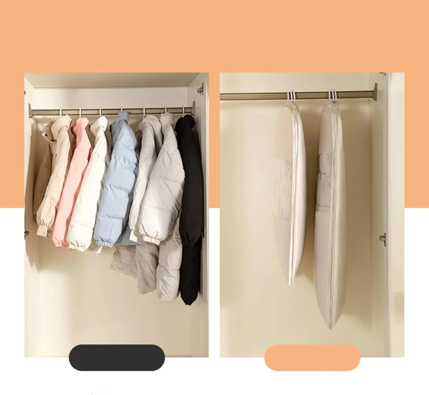Space Saving Hanging Garment Bag with Self Compression Zipper | Dustproof Clothes Storage for Down Coats, Winter Jackets | Thick Closet Organizer Storage & Space Saver Bags