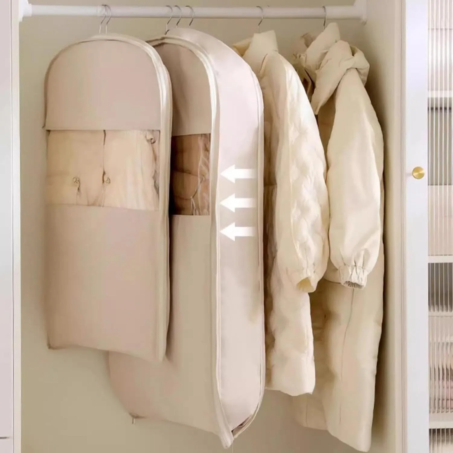Space Saving Hanging Garment Bag with Self Compression Zipper | Dustproof Clothes Storage for Down Coats, Winter Jackets | Thick Closet Organizer Storage & Space Saver Bags
