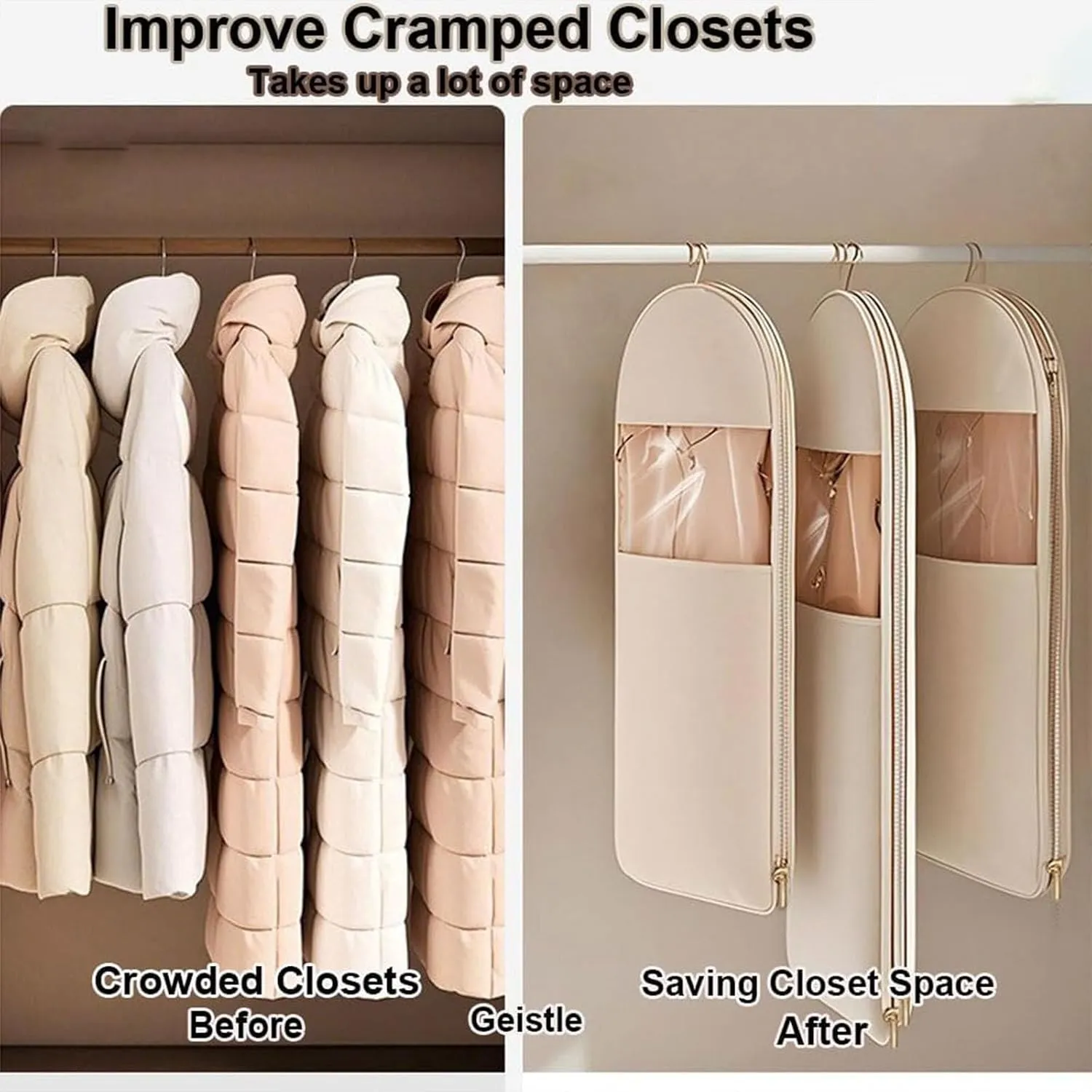 Space Saving Hanging Garment Bag with Self Compression Zipper, Garment Bags for Hanging Clothes Travel, Space Saver Closet Organizers (Pink,Large)