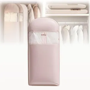 Space Saving Hanging Garment Bag with Self Compression Zipper, Garment Bags for Hanging Clothes Travel, Space Saver Closet Organizers (Pink,Large)
