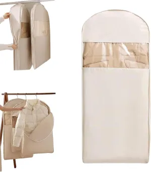 Space Saving Hanging Garment Bag with Self Compression Zipper, Space Saver Closet Organizers, Otherwise Garment Bag Dust Proof Storage, Clothes Cover Protectors for Travel Home Down Coat (Beige, L)