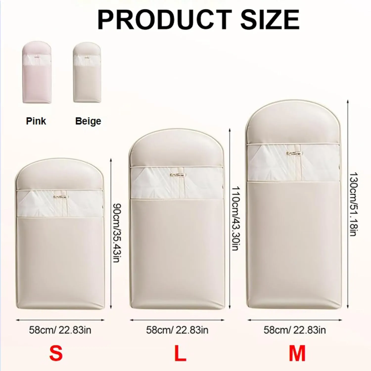 Space Saving Hanging Garment Bag with Self Compression Zipper, Space Saver Closet Organizers, Otherwise Garment Bag Dust Proof Storage, Clothes Cover Protectors for Travel Home Down Coat (Beige, L)