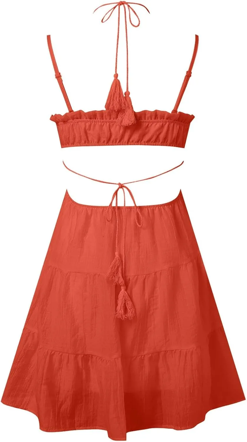 Spring Dresses for Women 2024 Plus Size 2024 Floral V Neck Tie Front Spaghetti Strap Beach Womens Tank Dress