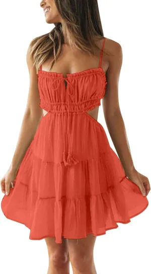Spring Dresses for Women 2024 Plus Size 2024 Floral V Neck Tie Front Spaghetti Strap Beach Womens Tank Dress