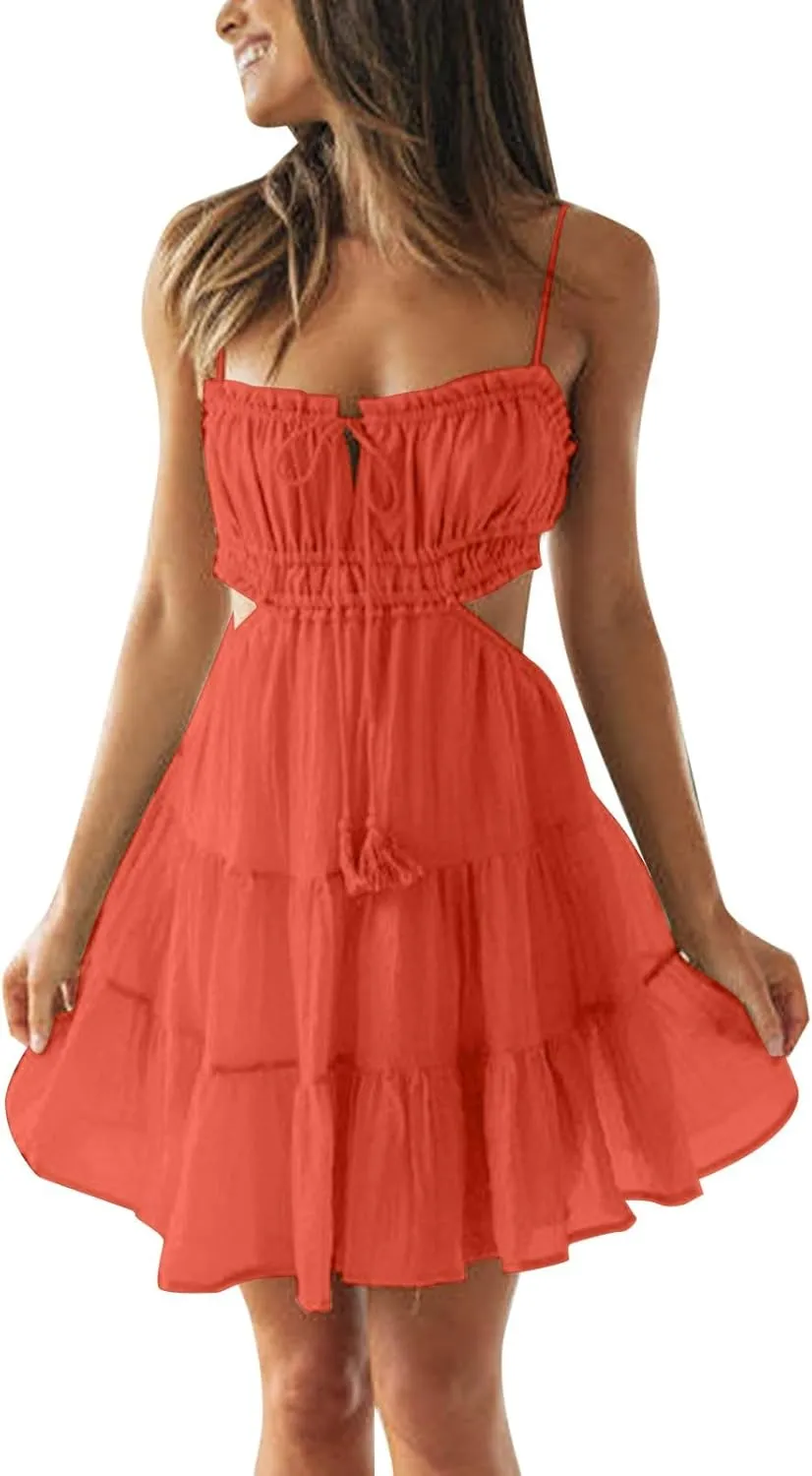 Spring Dresses for Women 2024 Plus Size 2024 Floral V Neck Tie Front Spaghetti Strap Beach Womens Tank Dress