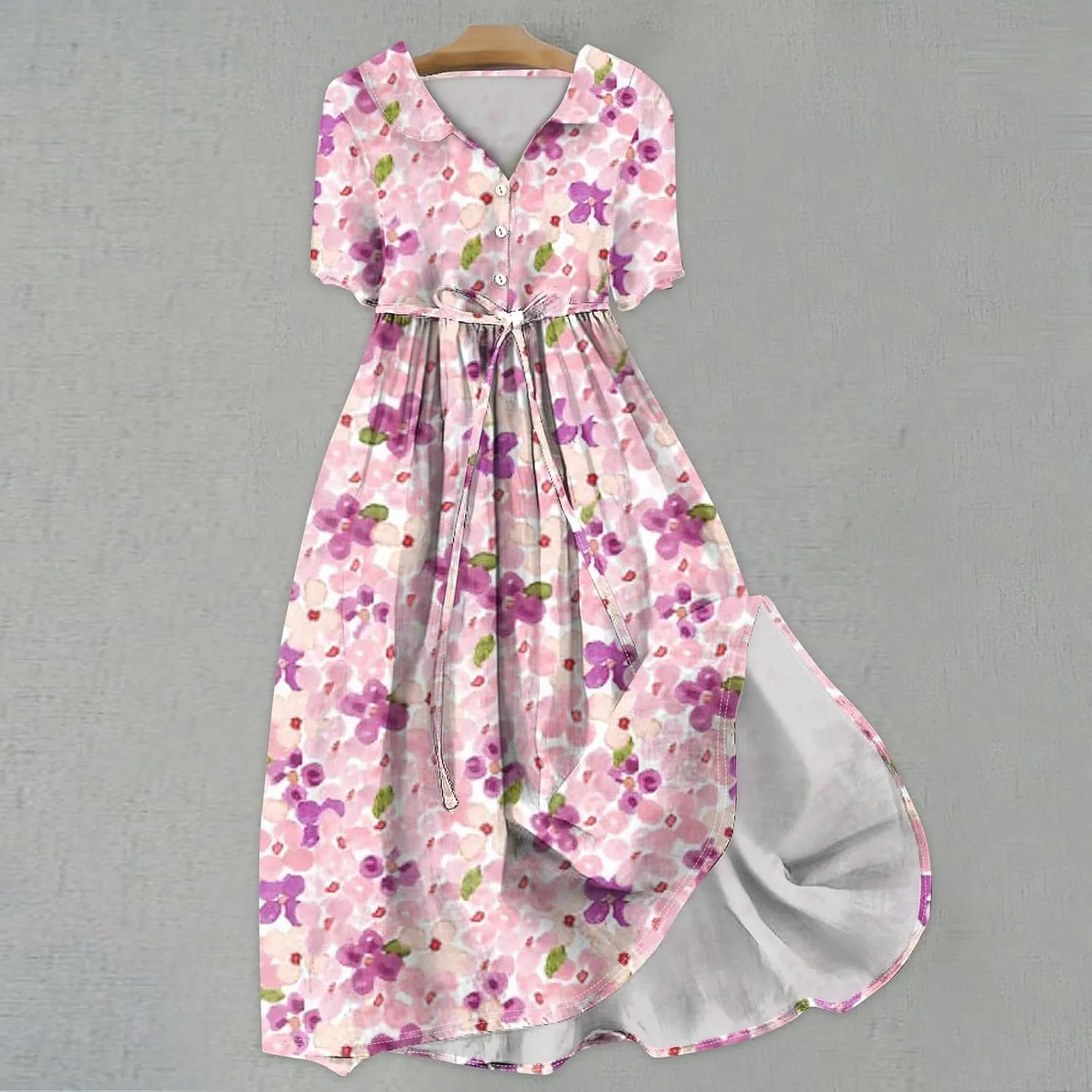 Spring Dresses for Women 2025 Maxi Dress Spring Summer Short Sleeve Tie Swing Swing