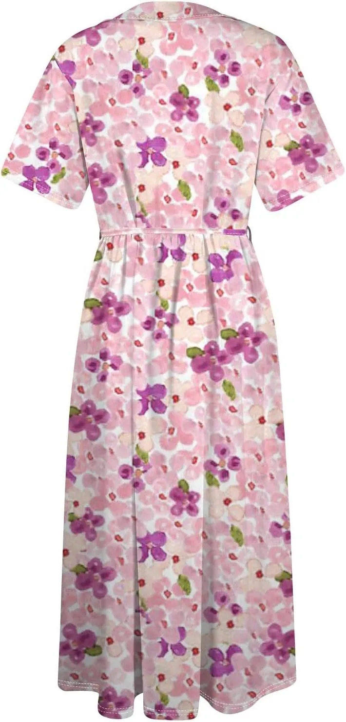 Spring Dresses for Women 2025 Maxi Dress Spring Summer Short Sleeve Tie Swing Swing