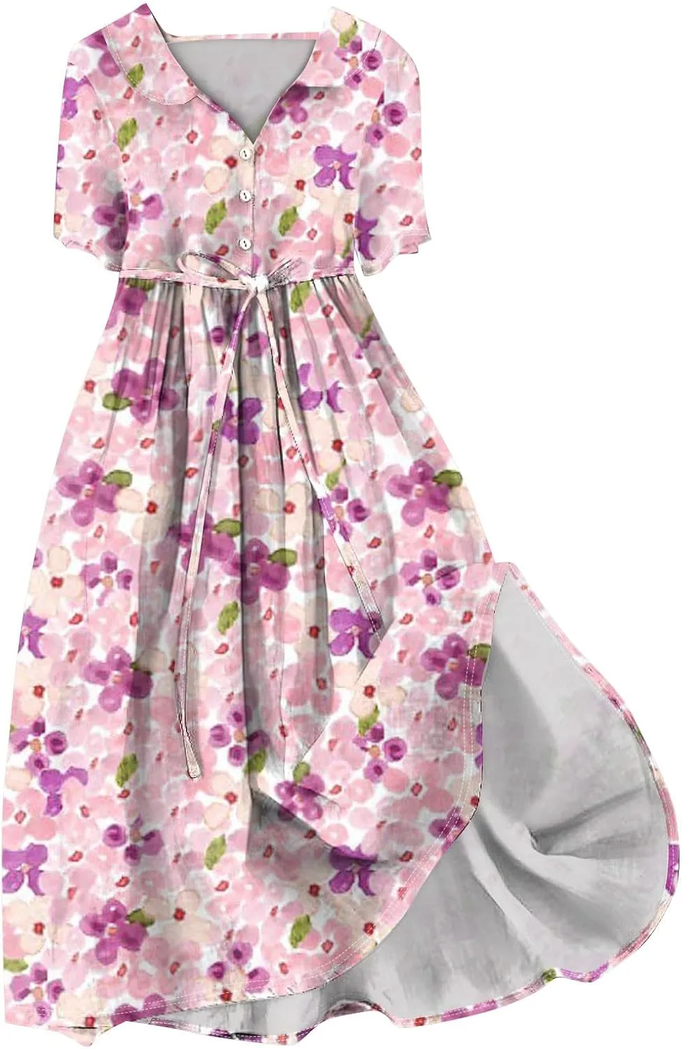 Spring Dresses for Women 2025 Maxi Dress Spring Summer Short Sleeve Tie Swing Swing