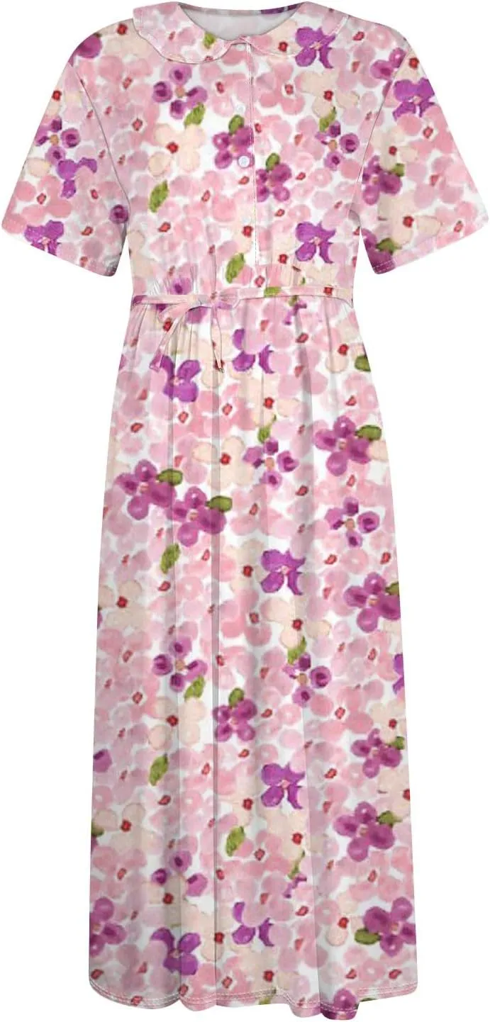 Spring Dresses for Women 2025 Maxi Dress Spring Summer Short Sleeve Tie Swing Swing
