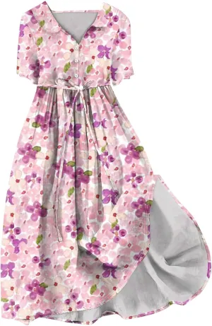 Spring Dresses for Women 2025 Maxi Dress Spring Summer Short Sleeve Tie Swing Swing