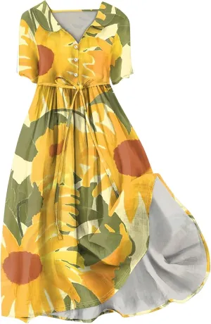 Spring Dresses for Women 2025 Spring Summer Tie Swing Flowy Button Front Tshirt