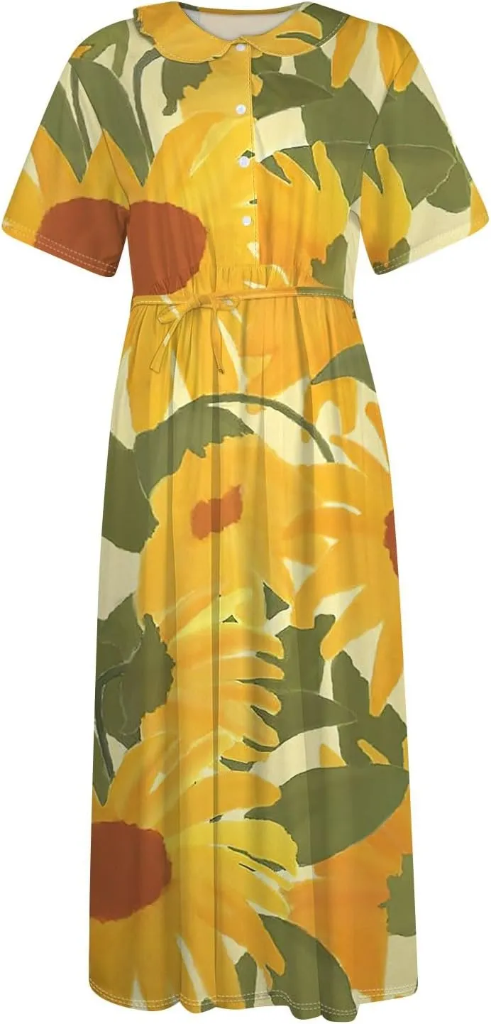 Spring Dresses for Women 2025 Spring Summer Tie Swing Flowy Button Front Tshirt