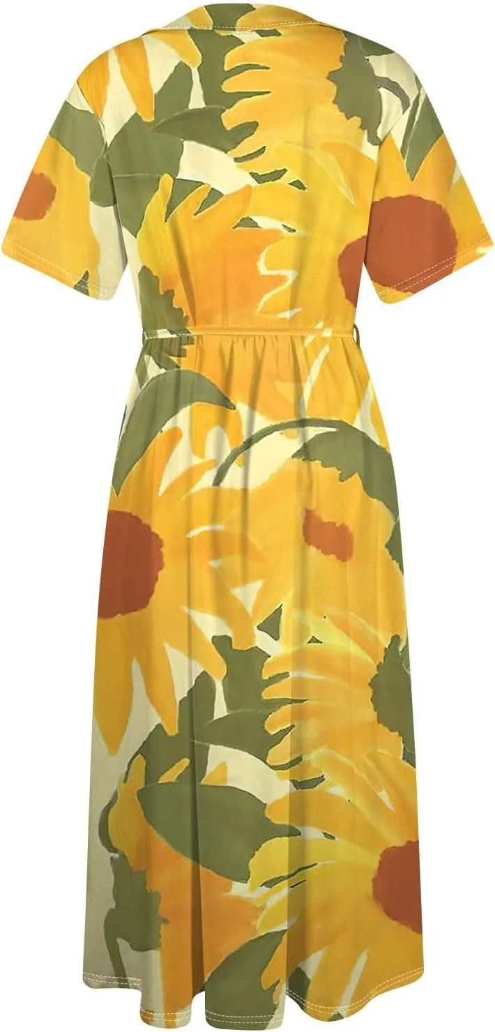Spring Dresses for Women 2025 Spring Summer Tie Swing Flowy Button Front Tshirt