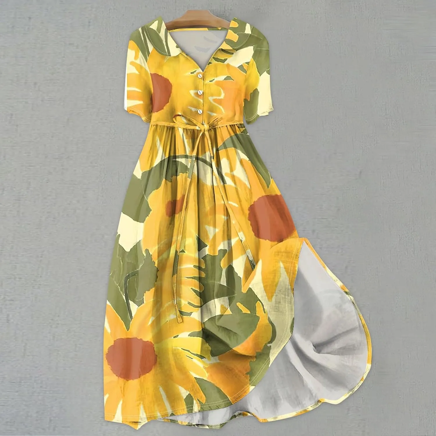 Spring Dresses for Women 2025 Spring Summer Tie Swing Flowy Button Front Tshirt