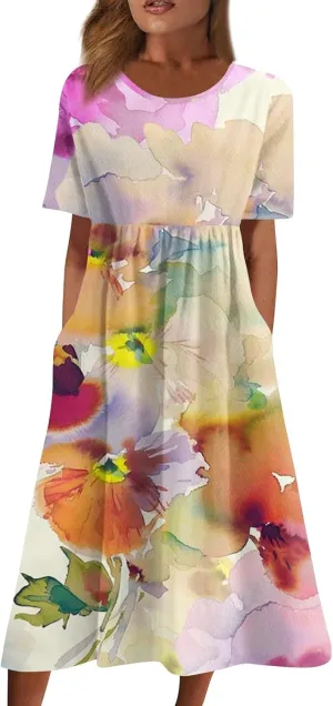 Spring Dresses for Women 2025 Womens Summer Dresses Casual Floral Print Dresses for Women Boho