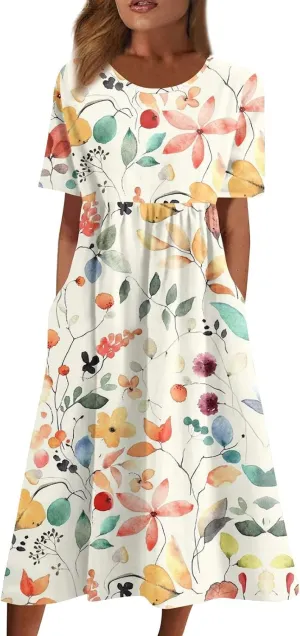Spring Dresses for Women 2025 Womens Summer Dresses Casual Floral Print Dresses for Women Boho