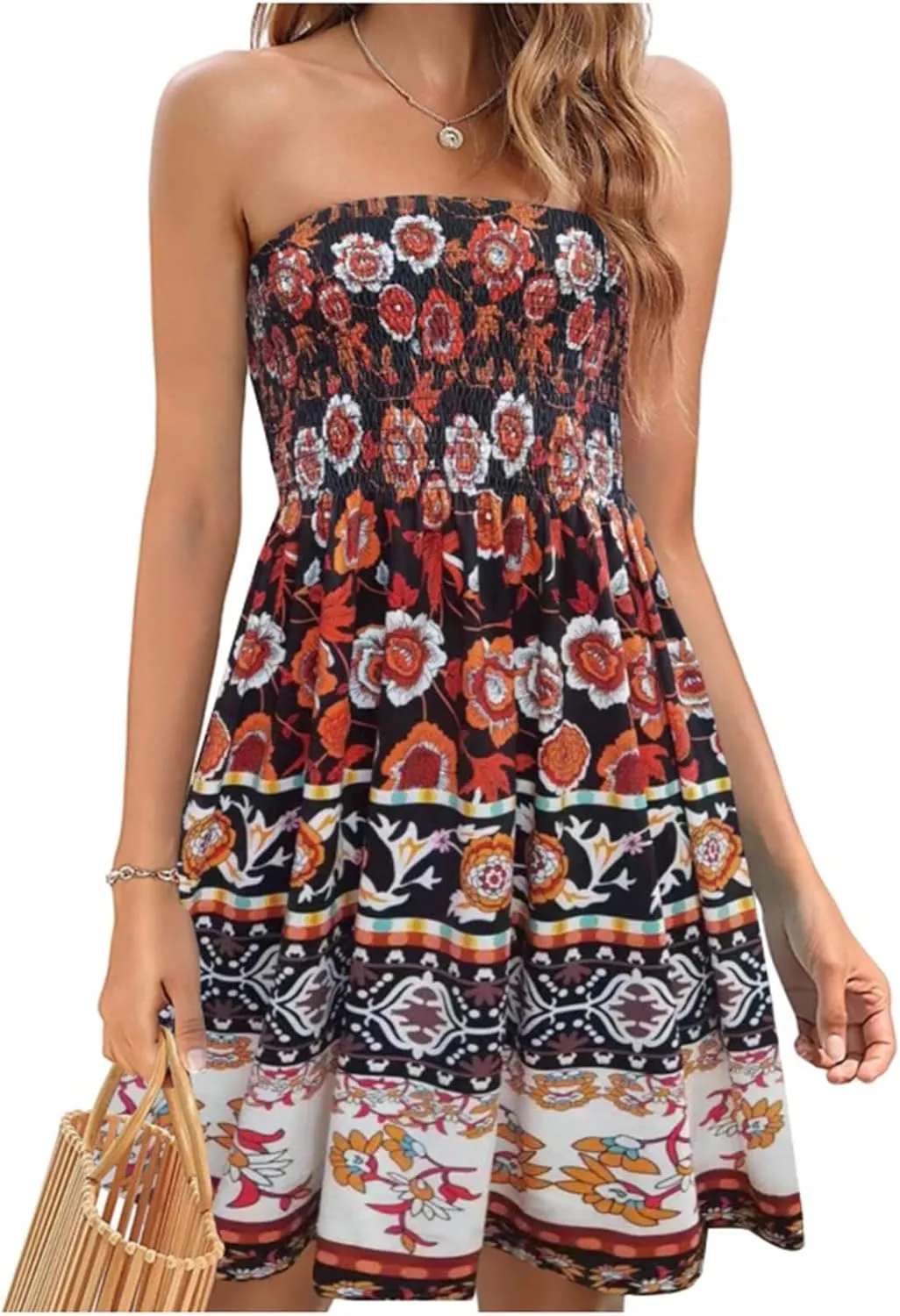 Summer Boho Dresses for Women 2024 Sexy Strapless Sundress Off The Shoulder Beach Dresses Tube Top Dress Trendy