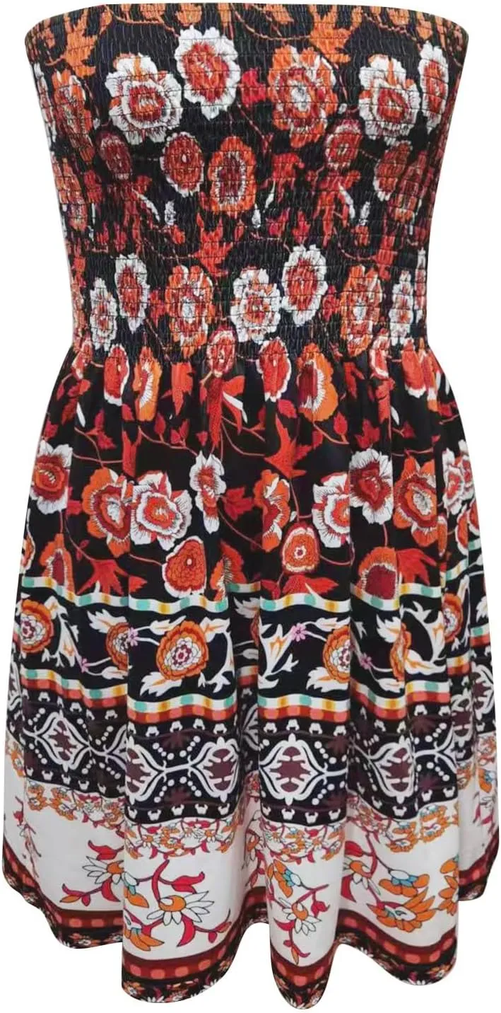 Summer Boho Dresses for Women 2024 Sexy Strapless Sundress Off The Shoulder Beach Dresses Tube Top Dress Trendy