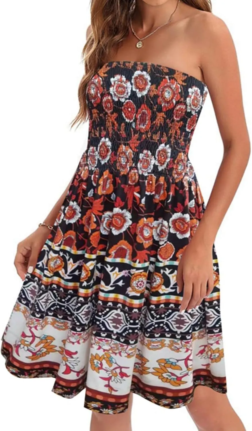 Summer Boho Dresses for Women 2024 Sexy Strapless Sundress Off The Shoulder Beach Dresses Tube Top Dress Trendy