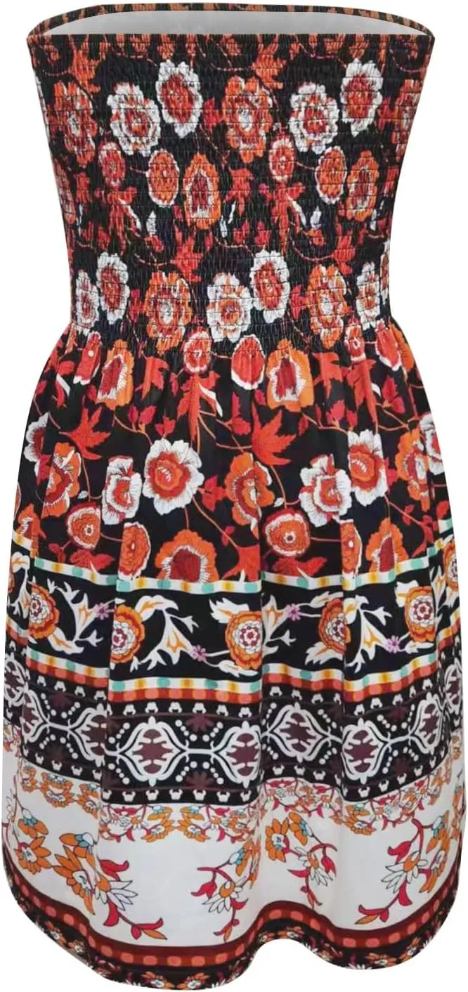 Summer Boho Dresses for Women 2024 Sexy Strapless Sundress Off The Shoulder Beach Dresses Tube Top Dress Trendy
