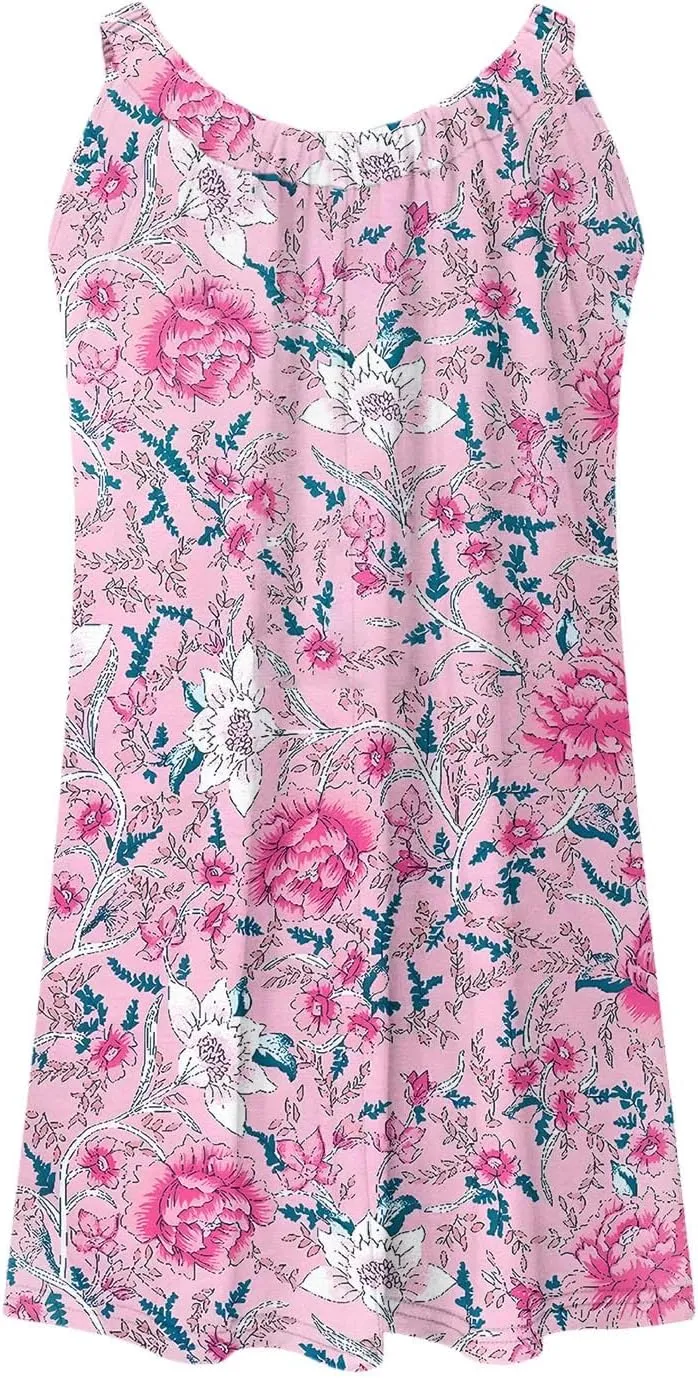 Summer Dresses for Women Casual Crewneck Ruched Sleeveless Sundress Boho Floral Beach Vacation Retro Mini Dress