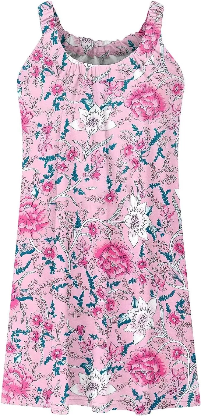 Summer Dresses for Women Casual Crewneck Ruched Sleeveless Sundress Boho Floral Beach Vacation Retro Mini Dress