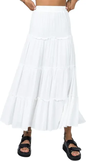 Sunloudy Women Elastic High Waist Flowy Long Skirt Boho Pleated A-Line Swing Tiered Maxi Skirt Sweetwear