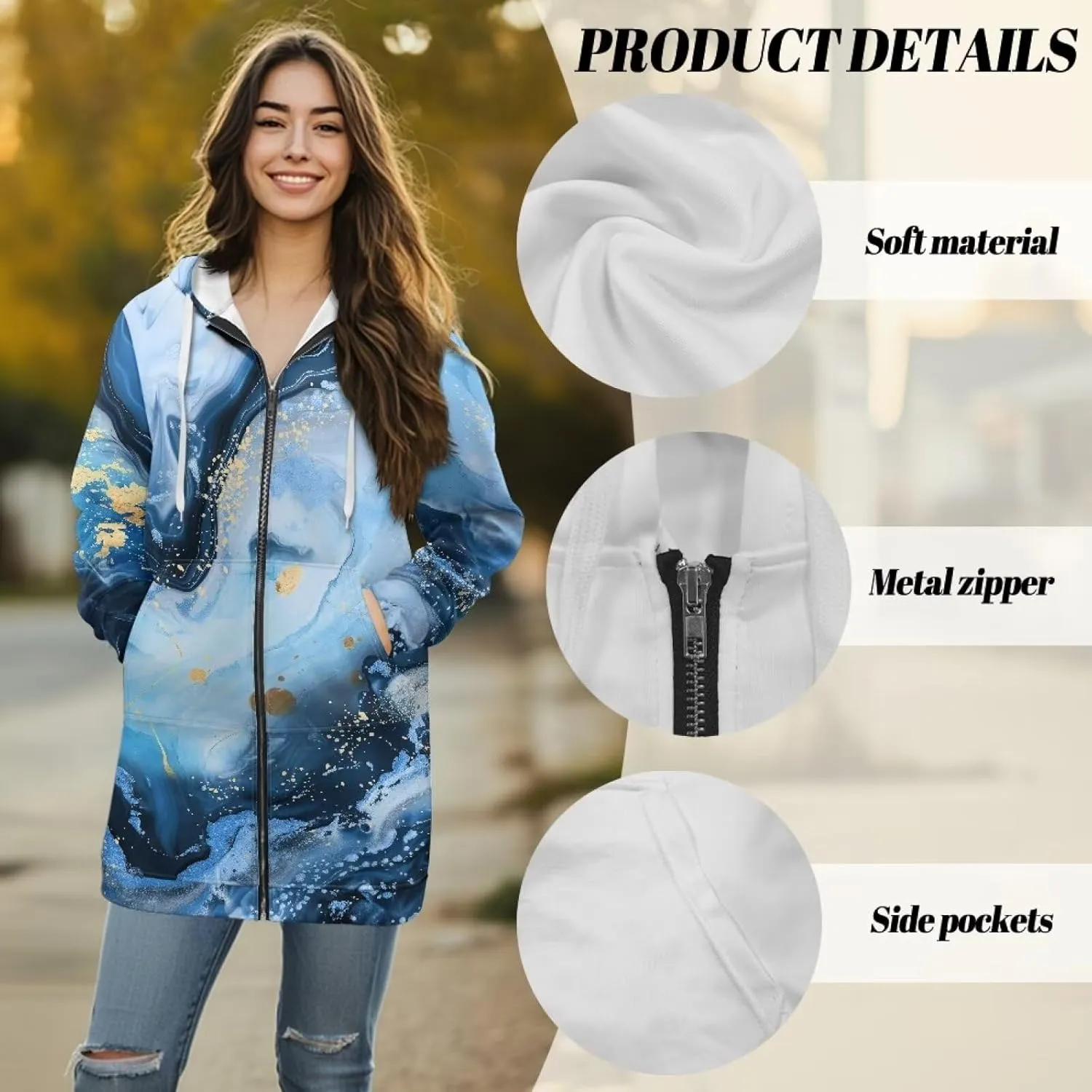 Suobstales Womens Zip Up Hoodies Long Sleeve Fall Lightweight Hooded Sweatshirt Oversized Fleece Jacket with Kangaroo Pockets