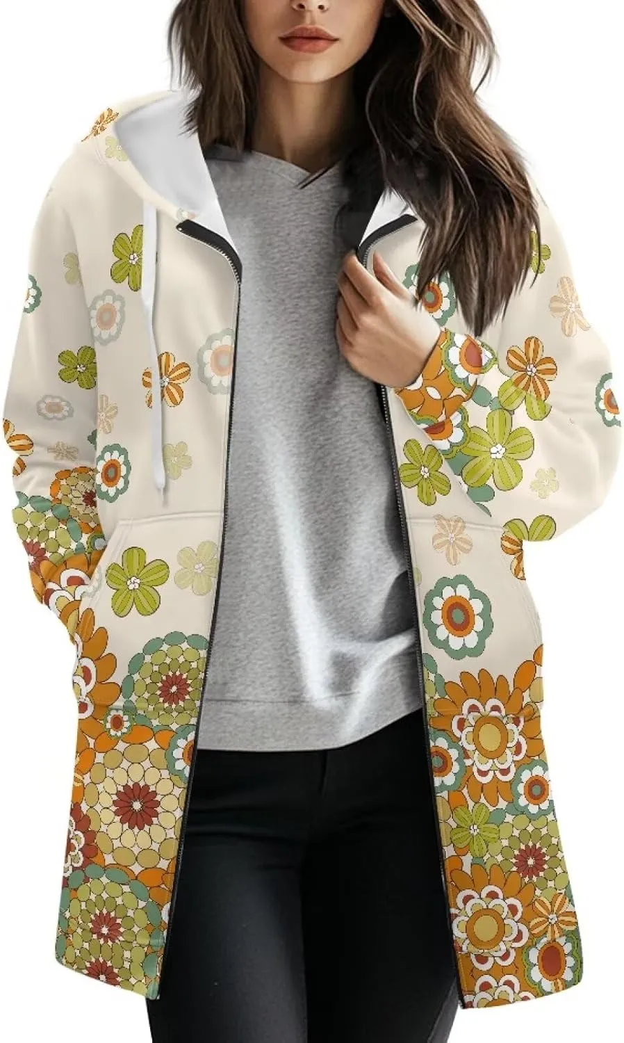 Suobstales Women's Zip Up Hoodies Oversized Fleece Long Sleeve Sweatshirts Casual Fall Jacket Coat with Pocket (S-3XL)