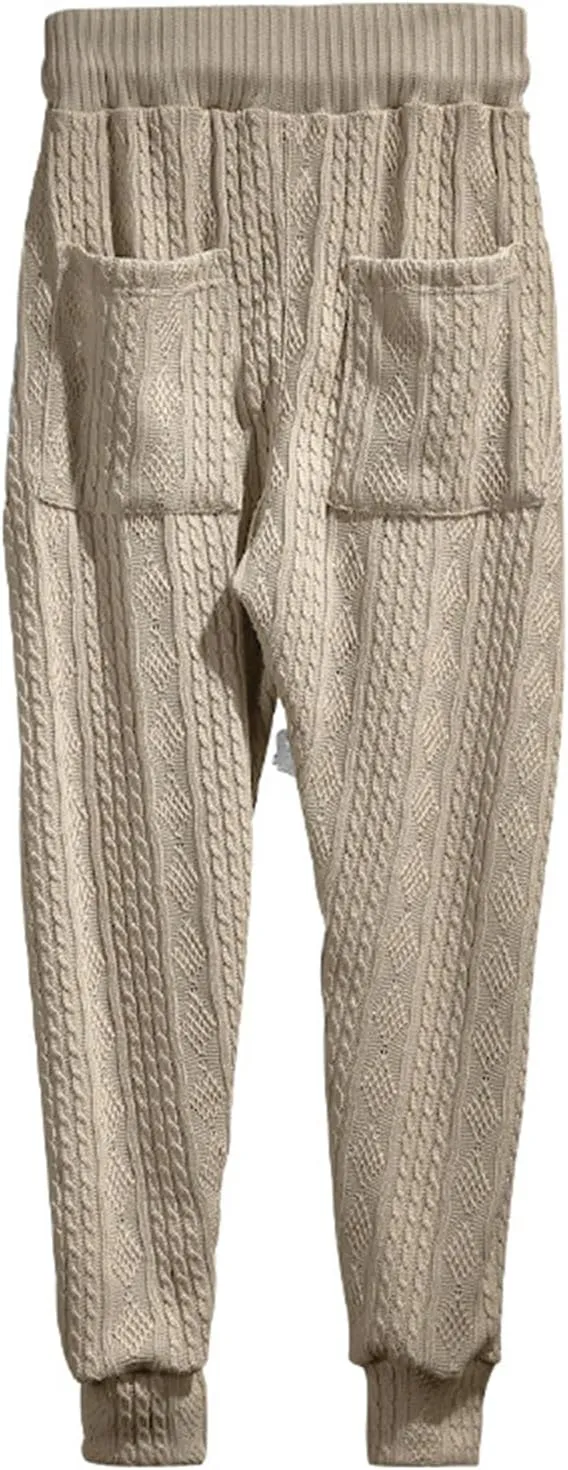 Sweatpants for Men Knited Drawstring Casual Trendy Lightweight Slim Fit Pants Outdoor Workout Running Trousers Pockets
