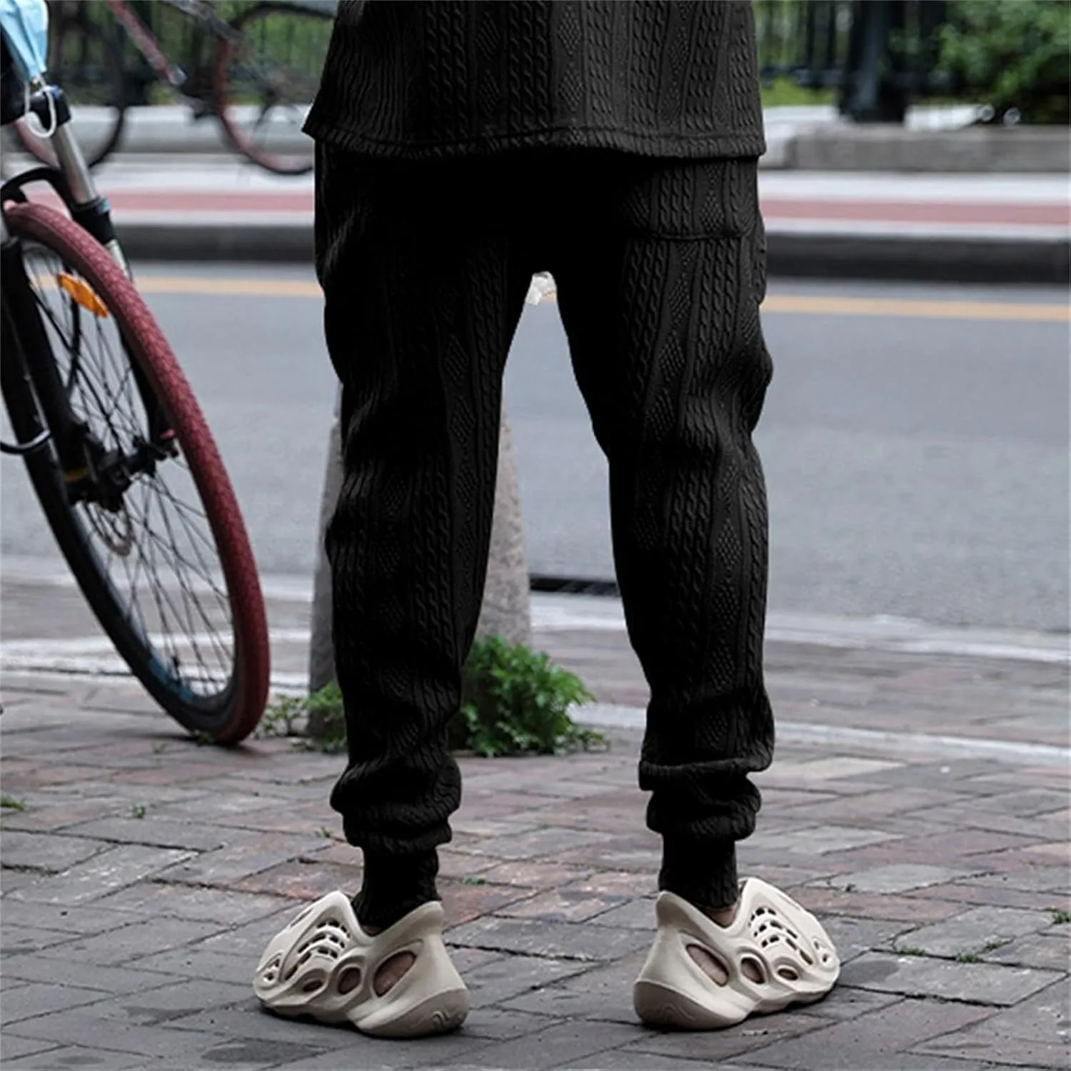 Sweatpants for Men Knited Drawstring Casual Trendy Lightweight Slim Fit Pants Outdoor Workout Running Trousers Pockets