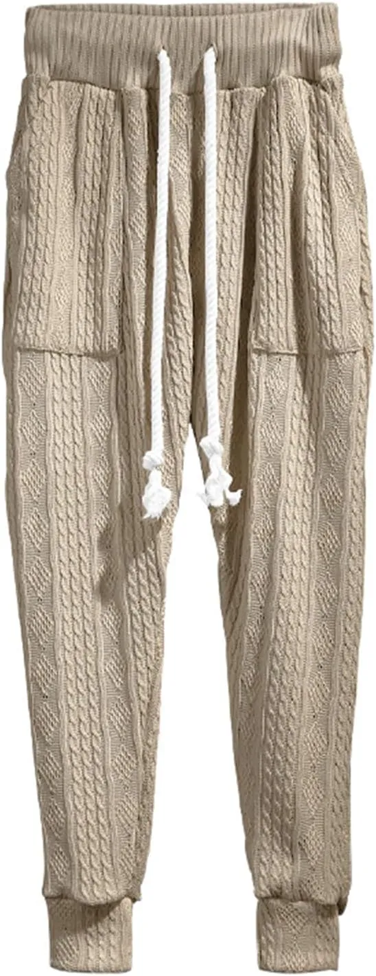 Sweatpants for Men Knited Drawstring Casual Trendy Lightweight Slim Fit Pants Outdoor Workout Running Trousers Pockets