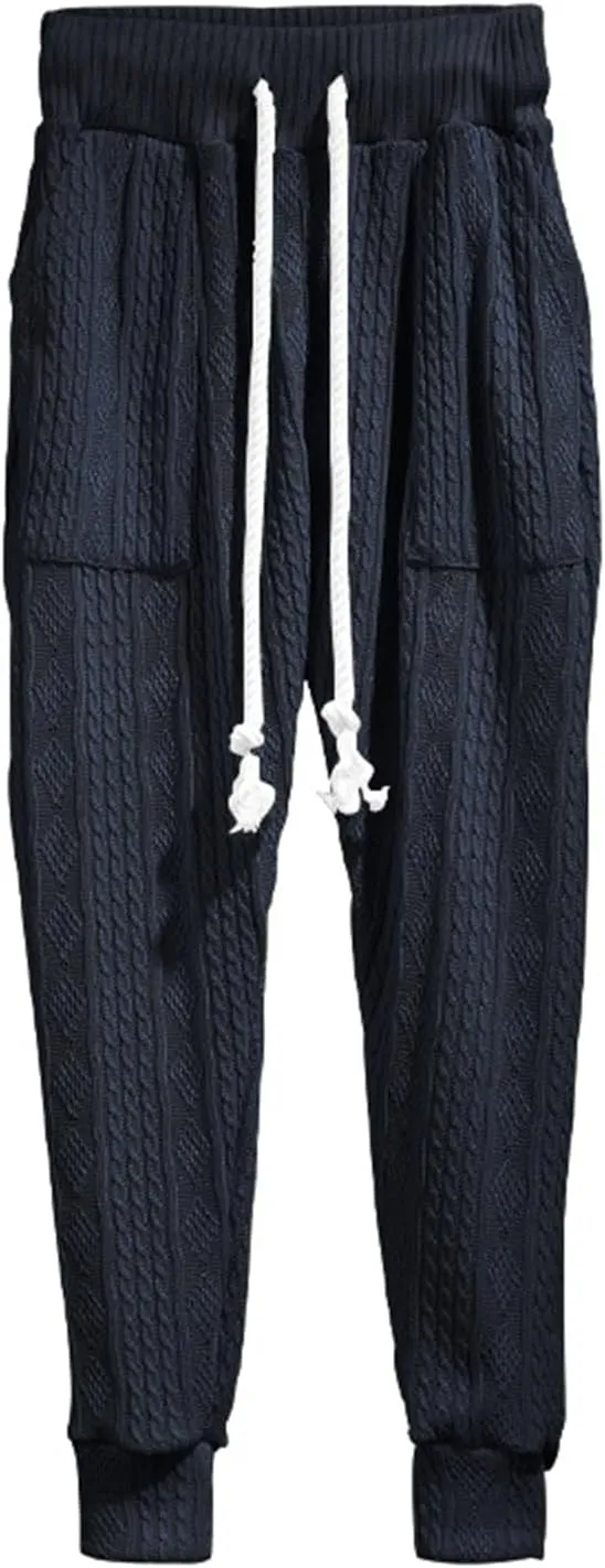 Sweatpants for Men Knited Drawstring Casual Trendy Lightweight Slim Fit Pants Outdoor Workout Running Trousers Pockets