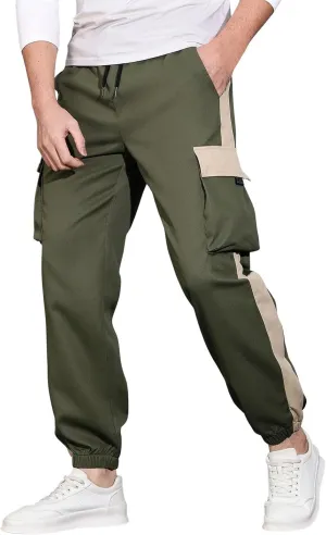 Sweatpants for Men Tapered Cargo Classic Sport Comfy Elastic Waist Coloured Split Flex Slacks Male Black,Khaki,Army